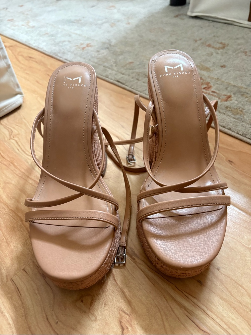 Marc Fisher Blush Tan Strappy Wedge Sandals